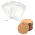 Vue détaillée de cartes de boucles d'oreilles en kraft rondes et sachets plastique 100pcs. - 100 Pièces Marron Kraft + 100 Sacs OPP