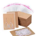 Kraft papier oorbel display kaarten set met doorzichtige zakjes, detailweergave. - 100 Vel + OPP Zakken + Oorring Ruggen / Kraft kleur