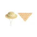 Cute daisy straw hat and floral bandana set perfect for pets and small decor items. - Straw Hat and Yellow Daisy Bandana