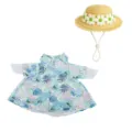 Ensemble chemise imprimé feuilles hawaïennes et chapeau de paille marguerite pour oie de porche. - Imprimé Feuilles Bleu Clair + Chapeau de Paille