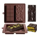 Silicone Dubai chocolate mold set with grid and geometric diamond patterns for baking bars. - Chocolate Diamond Grid