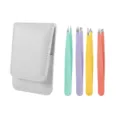 Edelstahl Augenbrauenpinzette Set mit weiße Leder Tasche, bunte Präzision Haarentfernung. - Buntes 4-teiliges Set mit Lederetui