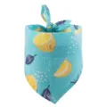 Huisdier bandana detail, turquoise stof met gele citroenprint en strik, knoopontwerp. - Blauw Citroen