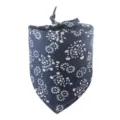 Blue white floral pet bandana for dogs cats, cotton linen neckerchief detail view. - Navy Blue