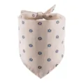 Pet bandana detail shot, beige cotton linen with blue daisy print, cute neckerchief. - Dark Blue Small Daisy
