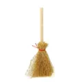 Mini Halloween broom hanging decoration with red string wood handle and natural straw brush. - 4x9.5cm