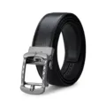 Cintura da uomo in vera pelle nera con fibbia automatica e raffinata finitura texturizzata. - 105cm / Nero Con Fibbia Gunmetal Senza Scatola
