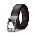 Cintura in pelle da uomo con fibbia automatica, marrone scuro trama corteccia casual. - 105cm / Caffè Con Fibbia Gunmetal Senza Scatola
