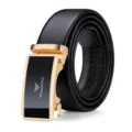 Cintura da uomo in vera pelle con fibbia automatica elegante in metallo, colore nero. - Senza Scatola Regalo / 105cm / Oro