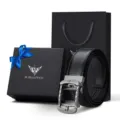 Set regalo cintura da uomo in pelle WilliamPOLO con fibbia automatica elegante. - 105cm / Nero Con Fibbia Gunmetal Con Confezione Regalo