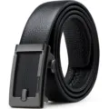 Cintura da uomo in pelle nera con fibbia automatica in metallo, elegante accessorio chic. - 105cm / Motivo Litchi / Senza Scatola Regalo / Canna di fucile