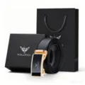 Cintura in pelle da uomo fibbia automatica lusso business con set confezione regalo nero - Confezione Regalo Esclusiva / 105cm / Oro