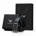 Cintura automatica da uomo in vera pelle nera, stile business con elegante confezione regalo. - 105cm / Motivo Litchi / Confezione Regalo Esclusiva / Canna di fucile