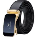Cintura automatica in vera pelle da uomo con fibbia dorata elegante e cinturino nero. - 105cm / Oro (Scatola Regalo)