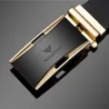 Luxury men leather belt automatic metal buckle business casual luxury belt high quality - Gold (Without Gift Box) / 105cm