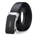 Cintura automatica da uomo in pelle nera con fibbia metallica elegante da lavoro SKU - Senza Scatola Regalo / Argento / 105cm