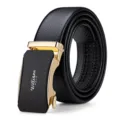 Cintura da uomo in vera pelle con fibbia automatica dal design classico nero e oro. - Senza Scatola Regalo / Oro / 105cm