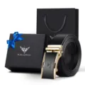 Men's genuine leather automatic buckle belt business luxury gift box set for adult male daily wear. - Gold with Gift Box / 105cm