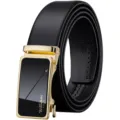 Men leather belt automatic metal buckle black luxury business casual strap stylish gift - Gold / 105cm