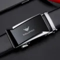 Cintura automatica da uomo in vera pelle stile business casual elegante e raffinata. - 105cm / Argento Nuovo Logo - Crosta di Pelle (Scatola Regalo)