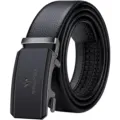 Cintura da uomo in vera pelle con fibbia automatica elegante nero affari moda - 105cm / Etichetta Nera
