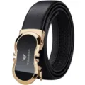 Cintura da uomo in vera pelle nera con fibbia dorata automatica, elegante cintura in pelle. - Oro Abbigliamento Esterno (Senza Scatola Regalo) / 105cm