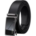Men's automatic buckle leather belt with sleek metal buckle and classic black finish. - Gunmetal / 105cm