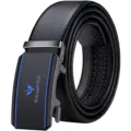 Cintura automatica in pelle uomo, elegante cintura nera in pelle bovina per affari e tempo libero. - 105cm / Etichetta Blu
