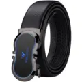 Cintura uomo in vera pelle con fibbia automatica, elegante cintura da lavoro in pelle bovina nera. - Stile A Blu (Senza Scatola Regalo) / 105cm