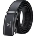 Cintura automatica in vera pelle da uomo business casual di alta qualita nera da uomo - 105cm / Distintivo d'Argento