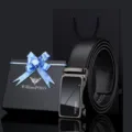 Men's leather automatic buckle belt with luxury gift box, stylish and minimalist business wear. - Gunmetal