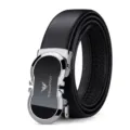 Cintura da uomo in vera pelle bovina con fibbia automatica elegante e di alta qualità. - Argento Abbigliamento Interno (Senza Scatola Regalo) / 105cm