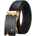 Cintura automatica in vera pelle da uomo con elegante fibbia in metallo chic. - Oro (Senza Confezione Regalo) / 105cm