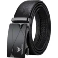 Cintura da uomo in vera pelle nera con fibbia automatica elegante e casual style - Gunmetal (Senza Confezione Regalo) / 105cm