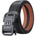 Cintura in pelle automatica da uomo con motivo coccodrillo nero e fibbia in lega. - 105cm / Gunmetal (Senza Confezione Regalo)