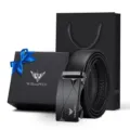 Set regalo cintura in vera pelle da uomo con fibbia automatica e confezione elegante. - Gunmetal (Confezione Regalo) / 105cm