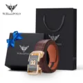 Cintura Uomo Pelle Fibbia Automatica Marrone Fantasia Coccodrillo Stile Elegante - Oro (Confezione Regalo)