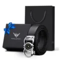 Cintura automatica da uomo in vera pelle con confezione regalo di lusso per ogni occasione. - 105cm / Confezione Regalo Esclusiva / Argento