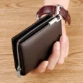 Portefeuille court pour homme en cuir véritable avec fermeture éclair et fentes pour cartes. - Café
