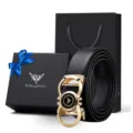 Cintura automatica da uomo in vera pelle con confezione regalo e borsa, stile elegante. - 105cm / Confezione Regalo Esclusiva / Oro