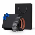 WilliamPOLO Cintura Pelle Uomo Fibbia Automatica Set Scatola Regalo Affari Casual Lega - 105cm / Gunmetal (Confezione Regalo)