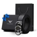 Men's genuine leather automatic buckle belt gift set with luxury box and bag for stylish wear - 105cm / Exclusive Gift Box / Gunmetal