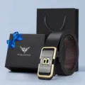 Cintura da uomo in vera pelle con fibbia automatica, confezione regalo e borsa, stile. - 105cm / Confezione Regalo Esclusiva / Oro Stile 2