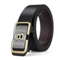 Cintura uomo in vera pelle con fibbia automatica in metallo e lettera B per uso quotidiano. - 105cm / Senza Scatola Regalo / Oro Stile 2
