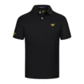 Uomo polo nera manica corta vestibilita slim top d'affari con ricamo dorato logo - Taglia M / Nero