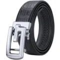Cintura da uomo nera in vera pelle con fibbia automatica argentata stile elegante. - 105cm / Fibbia Automatica Argentata