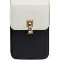 Elegante borsa a tracolla per telefono in bianco e nero con serratura dorata e strass. - Nero