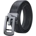 Men's genuine leather automatic buckle belt black crocodile embossed business casual belt - Gunmetal Automatic Buckle