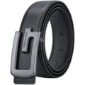 Cintura classica in pelle nera da uomo con elegante fibbia metallica e motivo coccodrillo. - 105cm / Fibbia Liscia Gunmetal