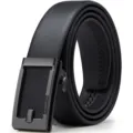 Ceinture d'affaires en cuir véritable pour homme avec boucle automatique en couleur noire classique. - 105cm / Motif Uni / Sans Boîte Cadeau / Métal canon